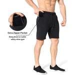 ZENWILL Mens 2 Pack Zip Gym Athletic Shorts, 7" Workout Running Fitness Cotton Training Shorts for Men with Zip Pockets(Black/Light Grey,Medium)