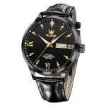 OLEVS Black Watches for Men Leather Automatic Luxury Men's Watch with Date Mens Dress Watch Mechanical Stainless Steel Waterproof Big Face Self Winding no Battery Men's Wrist Watches