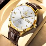 OLEVS Men Watch Brown Leather Automatic Watches for Men Luxury Dress Men's Watch with Date Waterproof Large Face Self Winding Gold Watches for Man