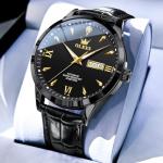 OLEVS Black Watches for Men Leather Automatic Luxury Men's Watch with Date Mens Dress Watch Mechanical Stainless Steel Waterproof Big Face Self Winding no Battery Men's Wrist Watches
