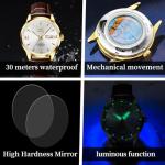 OLEVS Men Watch Brown Leather Automatic Watches for Men Luxury Dress Men's Watch with Date Waterproof Large Face Self Winding Gold Watches for Man