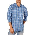 Men's Aqua Blue Plaid Long-Sleeve Casual Shirt