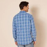 Men's Aqua Blue Plaid Long-Sleeve Casual Shirt