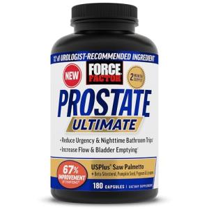Force Factor Prostate Ultimate, Prostate Health Supplement for Men with Nettle & Saw Palmetto, #1 Urologist Recommended Ingredient to Support Urinary Flow, Bladder Emptying, 180 Caps