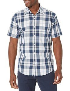 Men's Regular-Fit Short-Sleeve Plaid Shirt - Navy White
