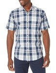 Men's Regular-Fit Short-Sleeve Plaid Shirt - Navy White