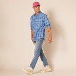 Men's Aqua Blue Plaid Long-Sleeve Casual Shirt