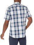 Men's Regular-Fit Short-Sleeve Plaid Shirt - Navy White