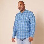 Men's Aqua Blue Plaid Long-Sleeve Casual Shirt