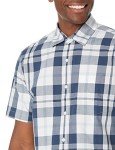 Men's Regular-Fit Short-Sleeve Plaid Shirt - Navy White