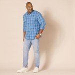 Men's Aqua Blue Plaid Long-Sleeve Casual Shirt