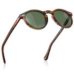 CARFIA Acetate Polarized Sunglasses for Men Retro Classic Round Shades Green Lens