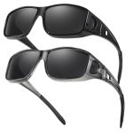 FIMILU 2PCS Polarized Sunglasses Fit Over Glasses for Men, Wrap Around Sunglasses for Driving & Outdoor UV400 Protection