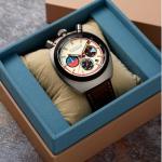 Cadola Men's 42mm Testa Di Toro Chronograph Beige Burnout Watch with Leather Strap CD-1058-04