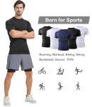 Dalavch 5 Pack Men’s Compression Shirts Short Sleeve Cool Dry Sports Athletic Workout Base Layer Undershirt T-Shirt Tops 2 Black 2 White 1 Blue Medium