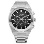 Citizen Men's Eco-Drive Modern Axiom Chronograph Silver Stainless Steel Watch, Black Dial (Model: CA4580-50E)