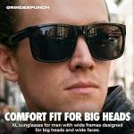 grinderPUNCH XL Super Dark Polarized Sunglasses Big Heads Wide Face, Extra Wide Oversized Lightweight Sunglasses for Sports Driving Glasses, Large Face Fit Blackout Sunglasses
