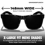 grinderPUNCH XL Super Dark Polarized Sunglasses Big Heads Wide Face, Extra Wide Oversized Lightweight Sunglasses for Sports Driving Glasses, Large Face Fit Blackout Sunglasses