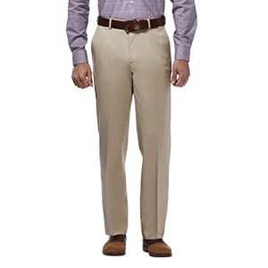 Haggar Men's No Iron Expandable Waist Khaki Pants