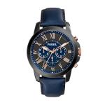 Fossil Men's Watch, Grant Quartz Stainless Steel and Leather Chronograph Watch for Men, Color: Black, Navy