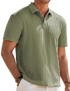 JMIERR Mens Polo Shirt Short Sleeve Casual Beach Green Button Up Vacation Spring Knit Shirt Texture, M
