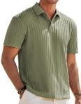 JMIERR Mens Polo Shirt Short Sleeve Casual Beach Green Button Up Vacation Spring Knit Shirt Texture, M
