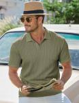 JMIERR Mens Polo Shirt Short Sleeve Casual Beach Green Button Up Vacation Spring Knit Shirt Texture, M