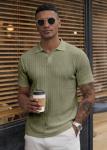 JMIERR Mens Polo Shirt Short Sleeve Casual Beach Green Button Up Vacation Spring Knit Shirt Texture, M