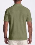 JMIERR Mens Polo Shirt Short Sleeve Casual Beach Green Button Up Vacation Spring Knit Shirt Texture, M