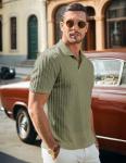 JMIERR Mens Polo Shirt Short Sleeve Casual Beach Green Button Up Vacation Spring Knit Shirt Texture, M