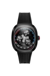 Nubeo Men's 46mm Tri-Star Orbit Automatic Limited Edition Lunar Black Watch with Rubber Strap NB-6116-01