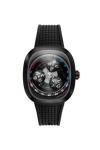 Nubeo Men's 46mm Tri-Star Orbit Automatic Limited Edition Lunar Black Watch with Rubber Strap NB-6116-01