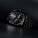 Nubeo Men's 46mm Tri-Star Orbit Automatic Limited Edition Lunar Black Watch with Rubber Strap NB-6116-01