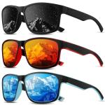 Foliful Square Polarized Sunglasses for Men and Women, Mens Sunglasses UV400 Protection with Lightweight Frame Sun Glasses for Driving Fishing, Grey/Red/Ice Blue