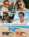 Foliful Square Polarized Sunglasses for Men and Women, Mens Sunglasses UV400 Protection with Lightweight Frame Sun Glasses for Driving Fishing, Grey/Red/Ice Blue