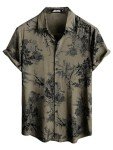 Men's Short Sleeve Hawaiian Floral Shirt - Khaki
