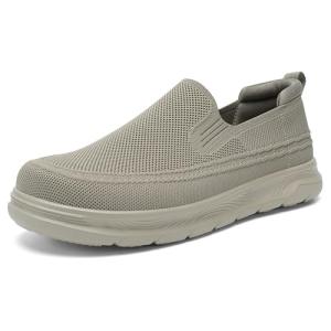 ITAZERO Men's Slip On Walking Shoes - Wide Width Breathable Mesh Fabric Lightweight Comfort Loafers with Elastic Easy-Off Cuff Cushioned Insole for Foot Pressure Relief Daily Support Khaki 13