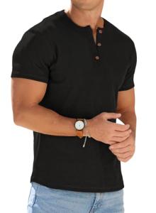 Sailwind Mens Muscle Henley Shirts Lightweight Workout T-Shirt Gym Tee Athletic Short Sleeve with Button Black