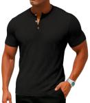 Sailwind Mens Muscle Henley Shirts Lightweight Workout T-Shirt Gym Tee Athletic Short Sleeve with Button Black