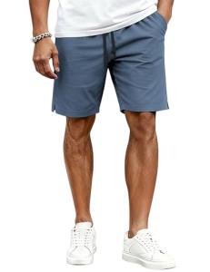 COOFANDY Men's Casual Summer Beach Vacation Shorts Classic Fit Stylish Cotton Dress Shorts with Pockets, Denim Blue, Large