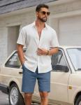 COOFANDY Men's Casual Summer Beach Vacation Shorts Classic Fit Stylish Cotton Dress Shorts with Pockets, Denim Blue, Large