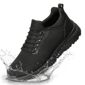 ZCVQX Work Shoes for Men Water-Repellent Kitchen Chef Tennis Shoes for Men Comfy Breathable Food Service Restaurant Sneakers All Black