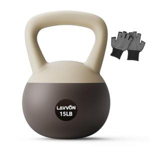 Soft Kettlebell - Cushioned Impact-Resistant Base and Anti-Slip, Kettle bell Anti-Slip Grip Weight for Home Workouts, Safe Strength Training Kettlebells Sets for Women & Men, With Non-slip Gloves (Black-White, 15 LB)