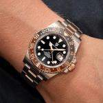 PAGRNE DESIGN GMT Automatic Mechanical Men's Watch Rotating Ceramic Bezel Stainless Steel Watch with Date Function Men's Sport Watch (Steel Strap Rose Gold-3)