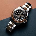 PAGRNE DESIGN GMT Automatic Mechanical Men's Watch Rotating Ceramic Bezel Stainless Steel Watch with Date Function Men's Sport Watch (Steel Strap Rose Gold-3)