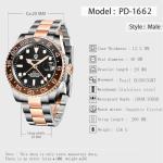 PAGRNE DESIGN GMT Automatic Mechanical Men's Watch Rotating Ceramic Bezel Stainless Steel Watch with Date Function Men's Sport Watch (Steel Strap Rose Gold-3)