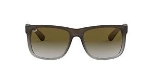 Ray-Ban Unisex RB4165 Justin Rectangular Sunglasses, Rubber Brown On Grey/Light Grey Gradient Green, 51 mm
