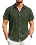 Alimens & Gentle Mens Linen Shirts Short Sleeve Button Down Shirts Wrinkle Free Casual Vacation Beach Summer Tops,Olive Green,M