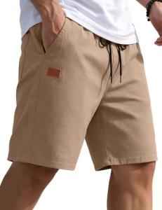 COOFANDY Men's Casual Shorts Elastic Waist Drawstring Lightweight Beach Shorts - Dark Khaki, Medium