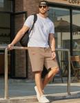 COOFANDY Men's Casual Shorts Elastic Waist Drawstring Lightweight Beach Shorts - Dark Khaki, Medium